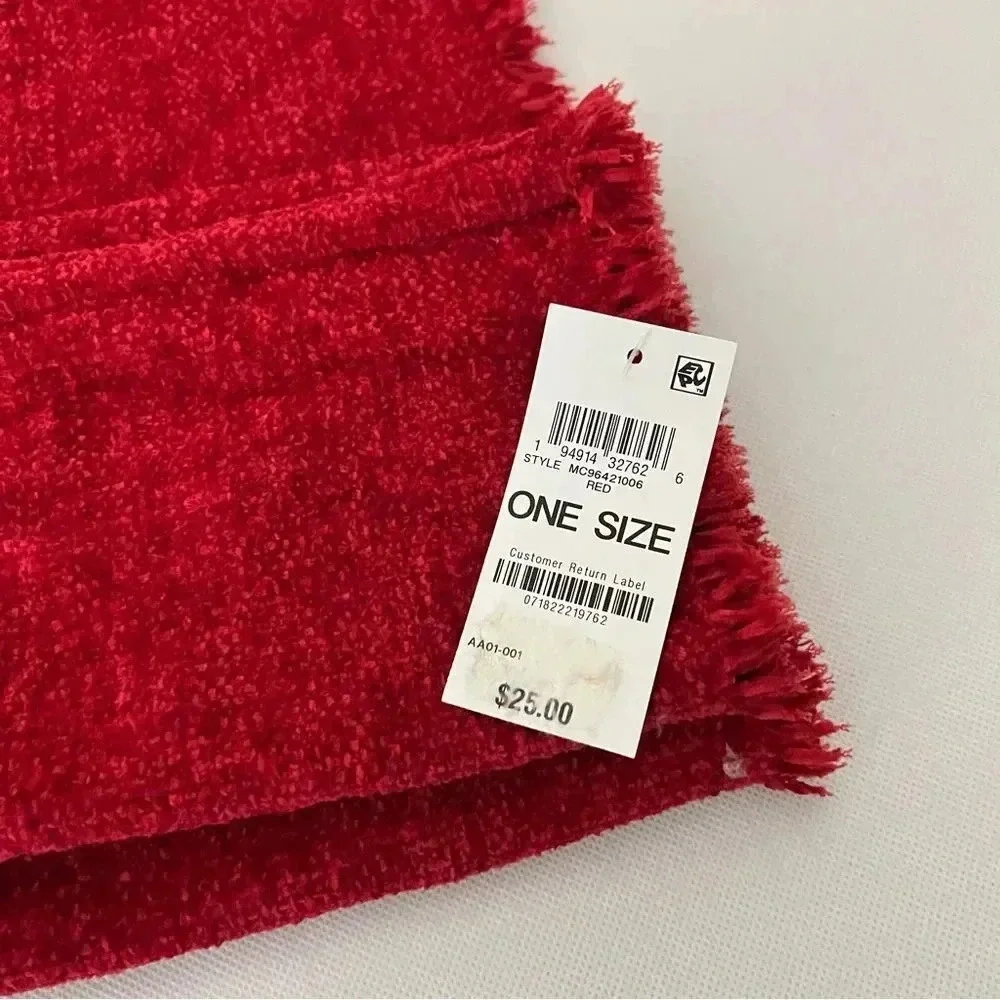 Charter Club Chenille Infinity Scarf Solid Red Woven Loop Fringed
